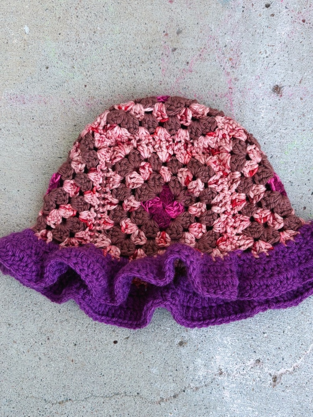 Kids Handmade Crocheted Bucket Hat in Shades of Pink and Purple